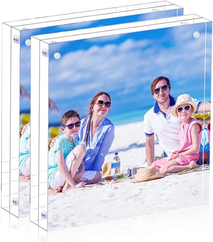 2 Pack Acrylic Picture Frame 4x4 Clear Double Sided Magnetic Photo Frameless by JUOIFIP