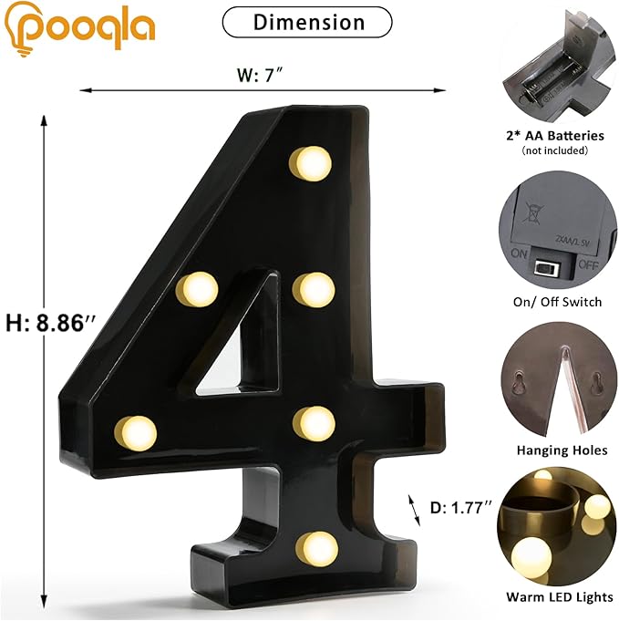 Pooqla Light Up Numbers, Lighted Marquee Number Sign - Image 4