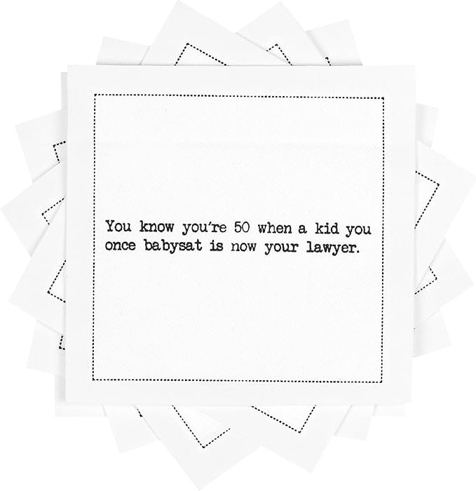 Five Star Napkins 50th Birthday Quotes White Cotton Cocktail Napkins, Beverage by FiveStarNapkins