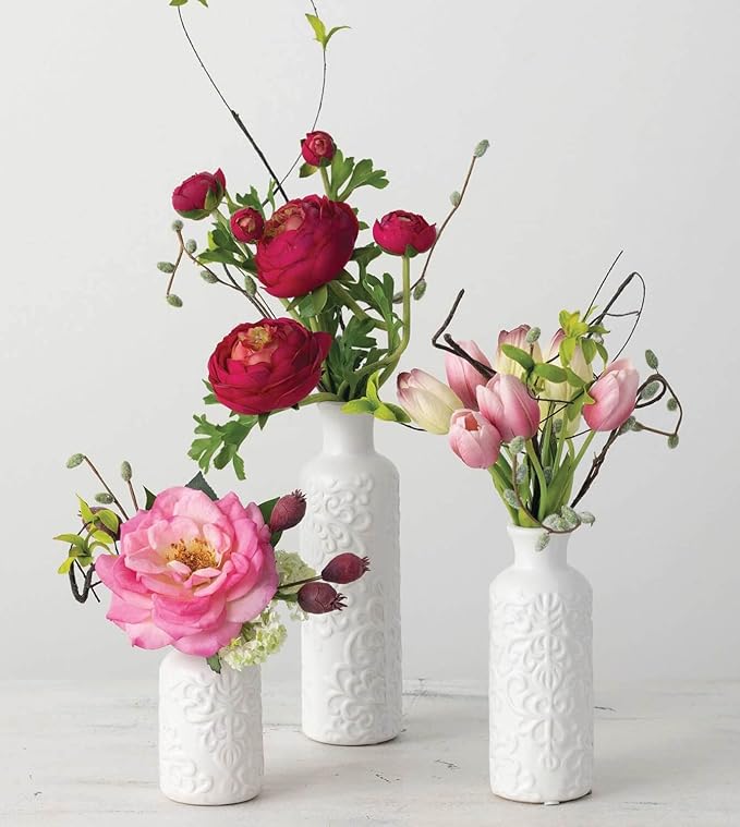 Sullivans Small White Embossed Ceramic Vase Set of 3, Matte Finish, Vases - Image 7