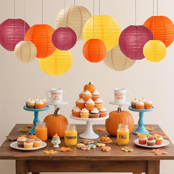 Burgundy Maroon Wine Paper Lanterns Decorative 12pcs Party Hanging Decorations - Image 8