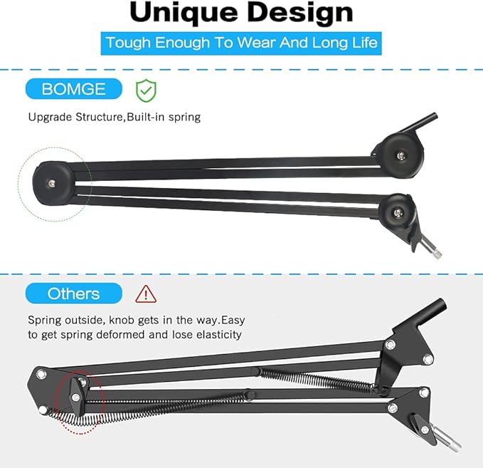 BOMGE heavy duty gaming Mic Boom Arm, Adjustable Studio Microphone Stand Arm - Image 8