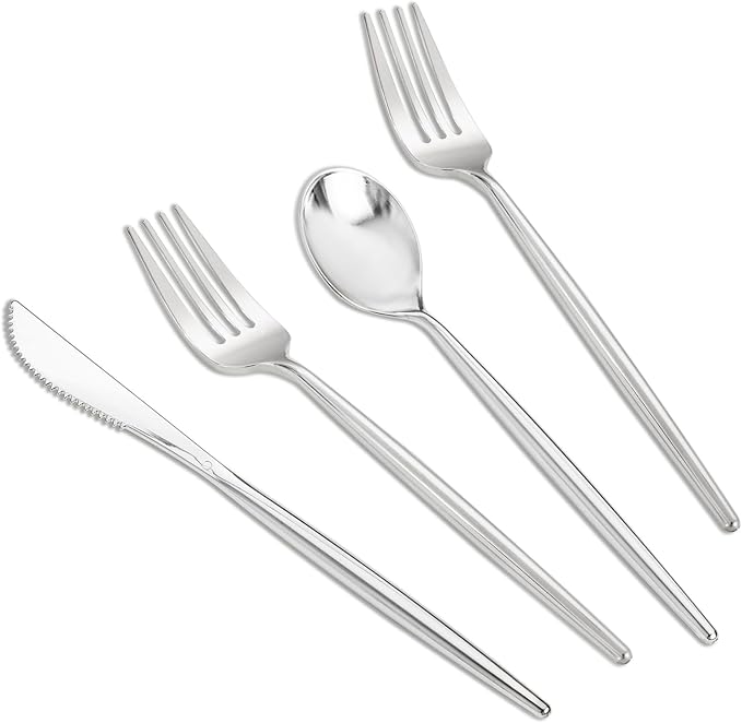 SUT 300Pcs Silver Plastic Cutlery, 100 plastic Spoons, 100 plastic Knives Heavy by SeeYouTomorrow