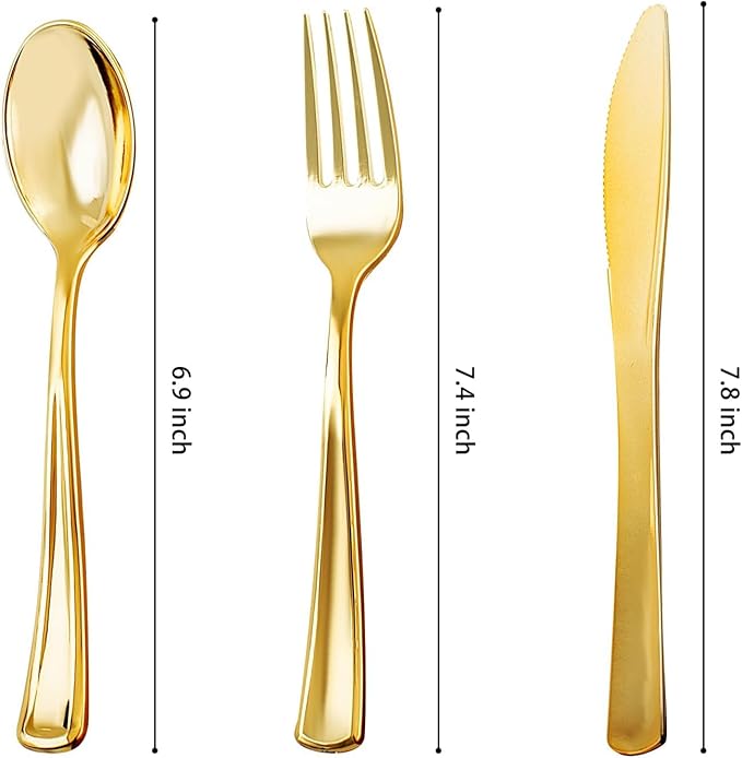 NOCCUR 400PCS Gold Plastic Silverware - Image 2