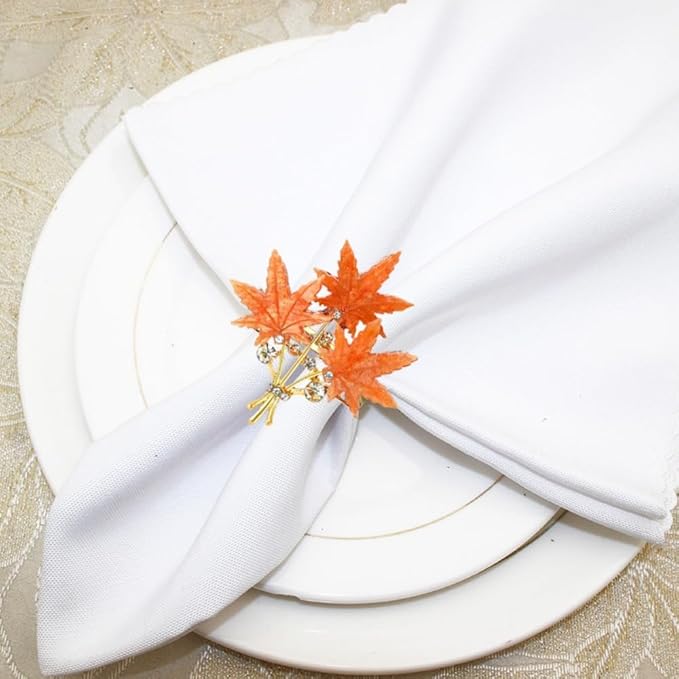 Maple Leaves Napkin Rings Set of 6, Fall Party Napkin Holder Buckles, - Image 6
