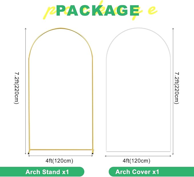 Metal Arch Backdrop Stand and Cover Set, 7.2FT White Reusable Spandex Fitted - Image 2
