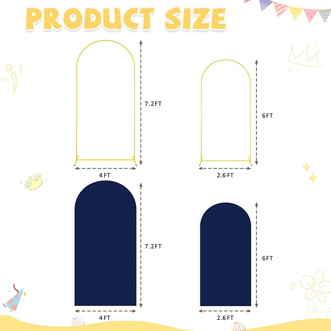 Party Arch Backdrop Stand and Cover Set 6FT 7.2FT Navy Blue Spandex Arch Covers - Image 2