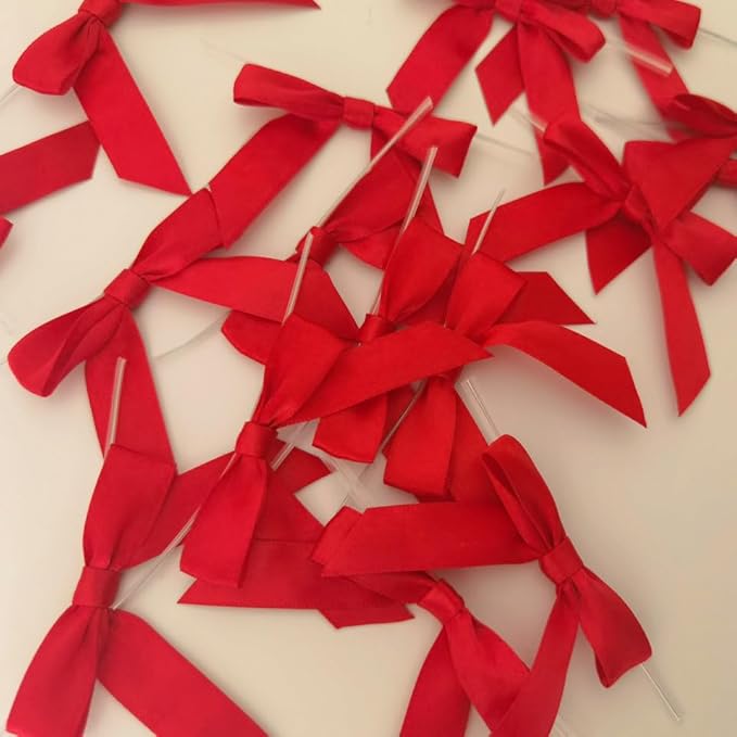 50pcs 2-1/2" Red Satin Ribbon Bows - Image 7