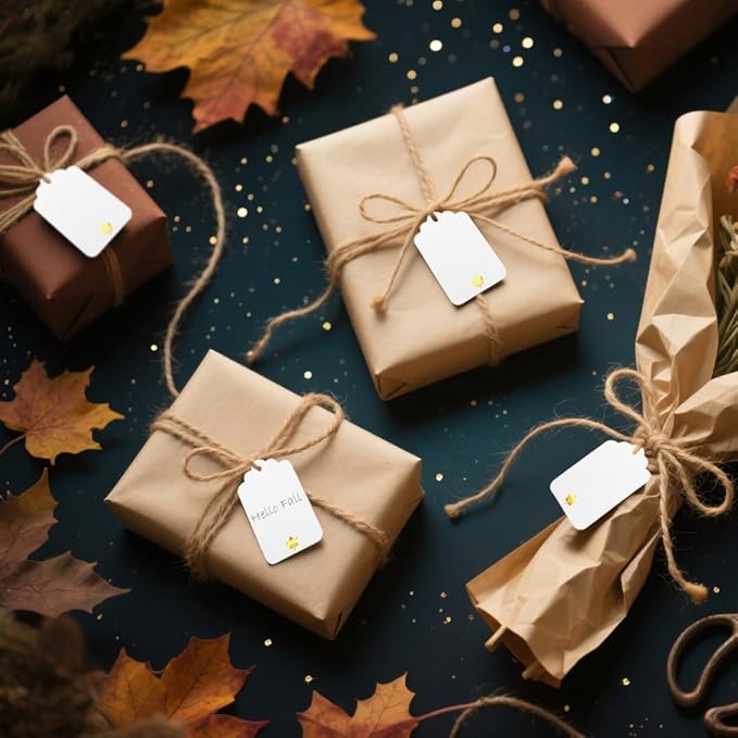 100 Pcs Blank Gift Tags with String Gold Foil Maple Leaf Fall Large Gift Tags - Image 6