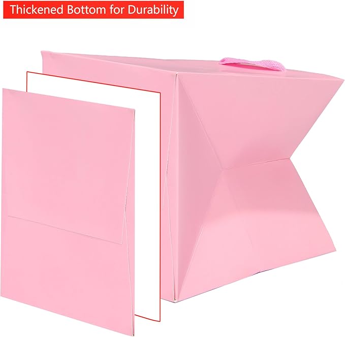 Pink Paper Gift Bag Small Square Bottom Paper Bags - Image 4