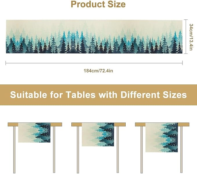 Misty Forest Table Runner, Foggy Blue Forest Landscape Table Runner - Image 7
