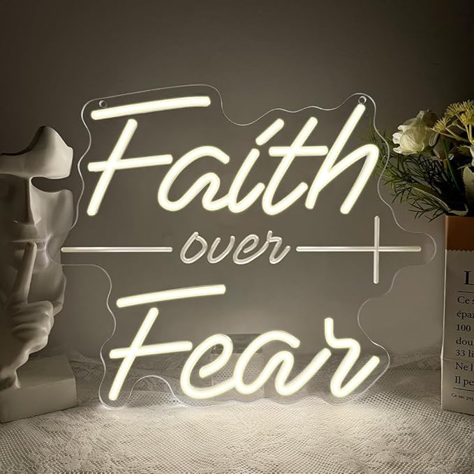 Faith Over Fear Neon Sign, Christian Dimmable LED Light Signs by BEISKAFNVSZ