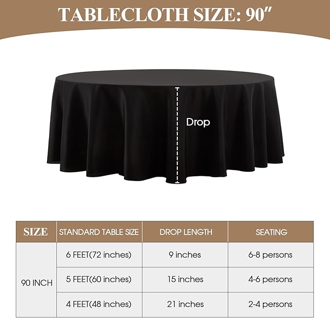 Round Tablecloth 10 Pack 90 Inch Black Tablecloths Washable Decorative Linen - Image 6