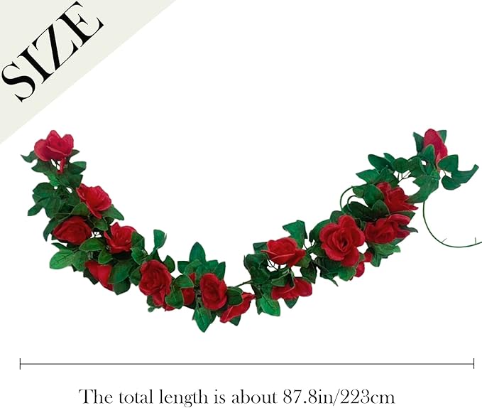 2 Pack Artificial Rose Vine Garland Fake Roses Flowers Plants Vines Hanging - Image 3
