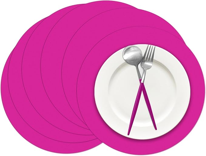 50 Pieces Hot Pink Paper Place Mats Round Disposable Table Mats Decorative by Datyiiha