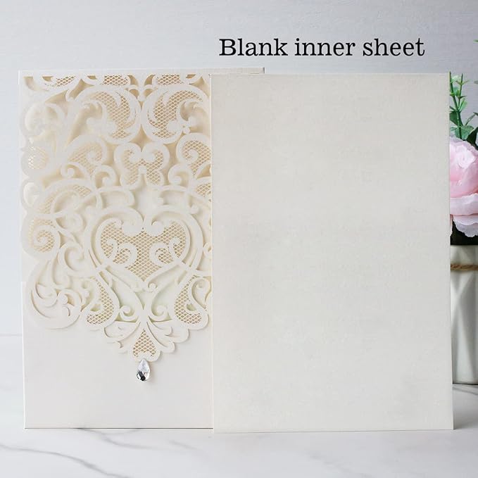 Hosmsua 50PCS White Wedding Invitations Kit 5 x 7.3 Inch Laser Cut Hollow Rose - Image 5