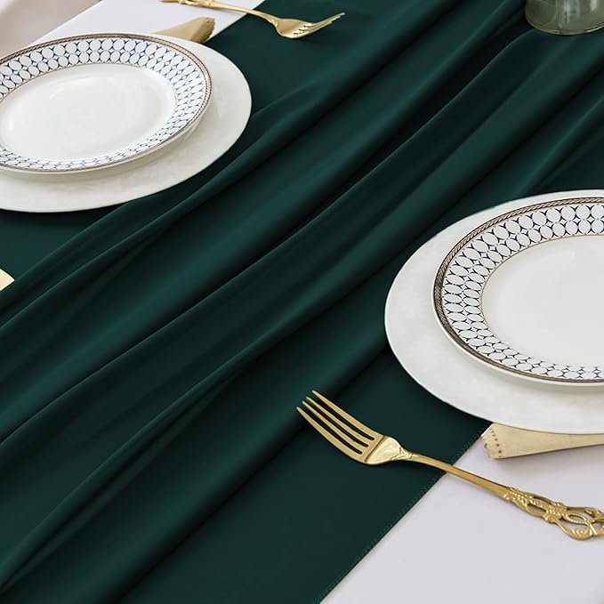 2 Pack 10 Ft Chiffon Table Runner Emerald Green Gauze Long Table Runners 27x120 - Image 5