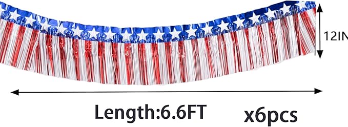 6 Pack 6.6 Feet Red Blue White Foil Fringe Garland Streamers，Red White Blue - Image 2