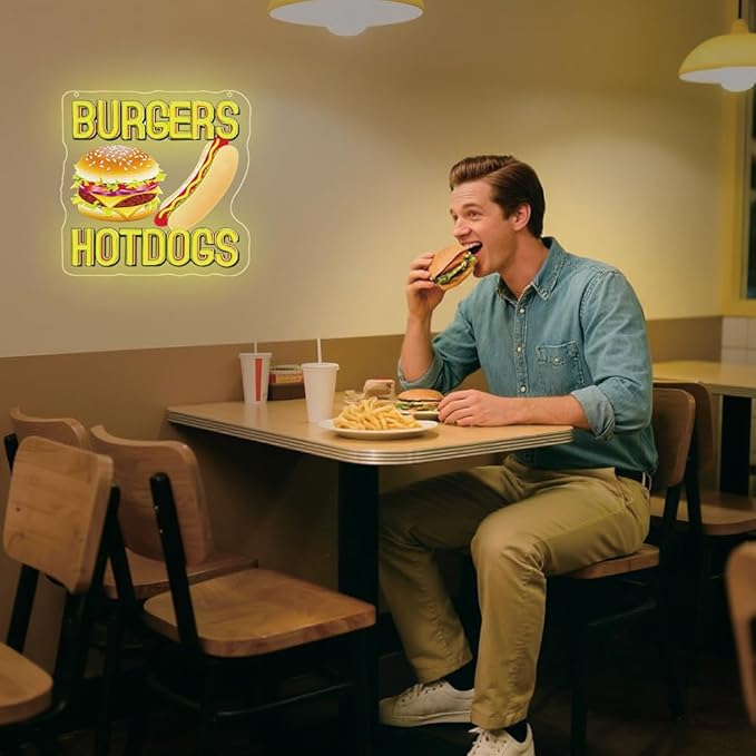 Hot Dogs Burgers Neon Signs for Wall Decor, Hot Dogs Led Neon Sign Party - Image 8