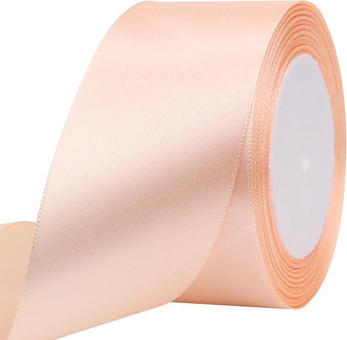 Naked Pink Solid Satin Ribbon 2 Inch 25 Yards Solid Polyester Fabric Ribbon by Riunbb