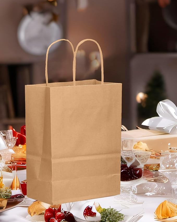 qiqee 100-Packs Brown Paper Gift Bags - Image 5