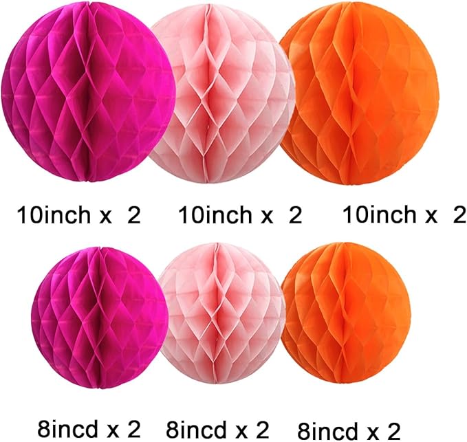 CC wonderland zone 12pcs Hot Pink and Orange Paper Honeycomb Balls - Image 2