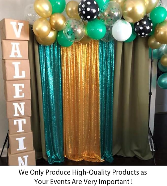 ShinyBeauty Sequin Curtain 2 Panel Set Christmas Green Glitter Background - Image 3