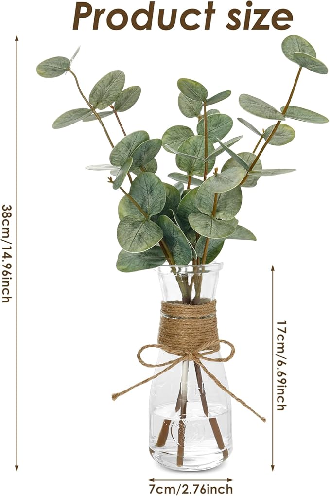 Artificial Eucalyptus Stems in Glass Vase Decorative Greenery Artificial Plant - Image 6