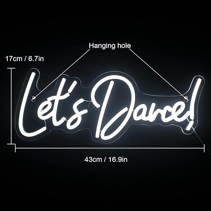 Let's Danced Neon Signs Let's Dance Neon Light Up Sign White Led Word Light - Image 2