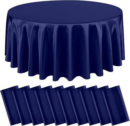 10 Packs Satin Tablecloth 120 Inch Navy Blue Round Table Cloth Silk Tablecloth by Lumaycens