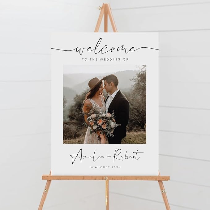 Welcome Wedding Sign Personalized, Modern Photo Wedding Sign Decorations by CENOVACY