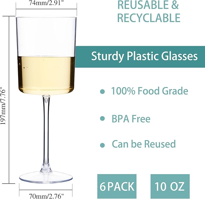 Ciaell 6 Pack Plastic Wine Glasses - 10 Oz Plastic Disposable Wine Glasses - Image 2