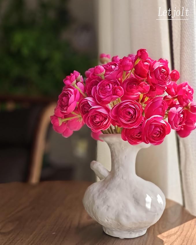 Letjolt Ranunculus Artificial Flower ROSEO Pink Silk Flowers Faux DIY Bouquet - Image 2