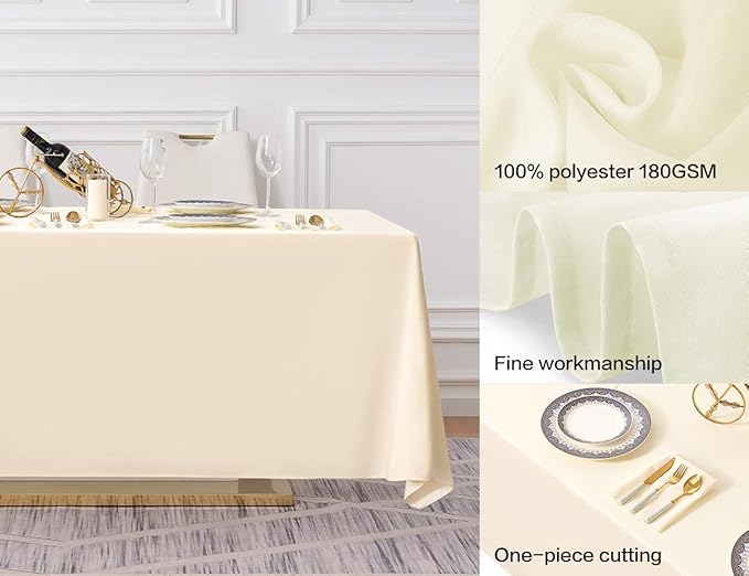 Surmente Beige Tablecloth 90 x 132-inch Rectangular Polyester Table Cloth - Image 2
