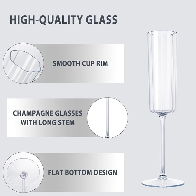 Ciaell 24 Pack Plastic Champagne Flutes - 6 Oz Flower Wavy Champagne Plastic - Image 3