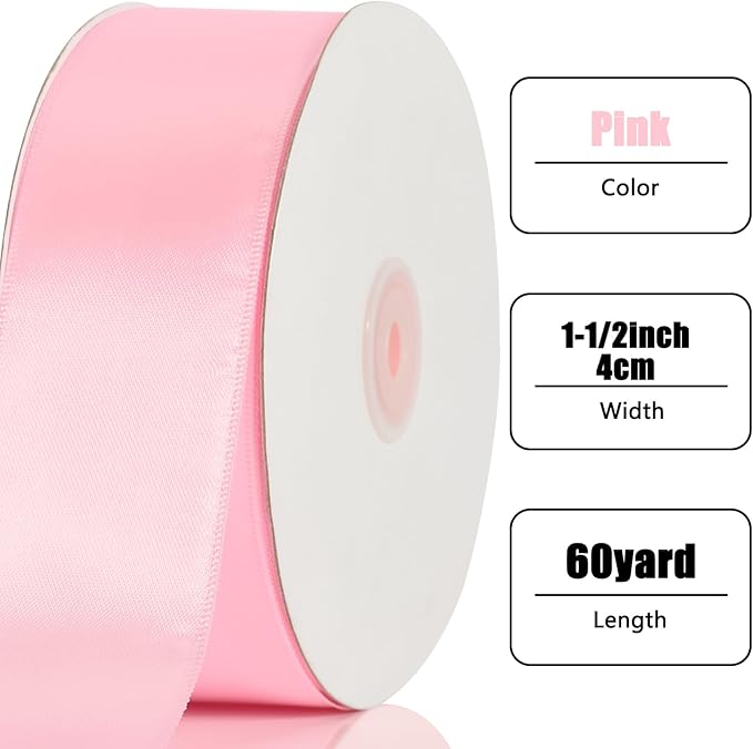 NESCCI 60 Yards Ribbon, 1-1/2 Inch Pink Satin Ribbon, Single Face Satin Ribbons - Image 2