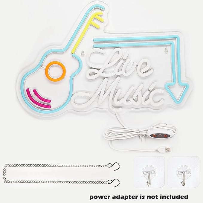 Live Music Neon Sign Led Wall Music Decor Man Cave Neon Light Up Signs Wall Art - Image 4