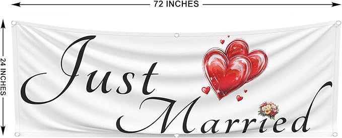 Just Married Flag Banner Outdoor Indoor Decoration Flag 24x72inch Single - Image 2