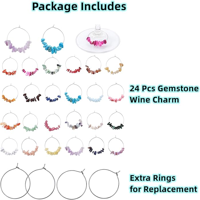 Pride & Par 24 Pcs Nature Gemstone Beads Glass Charms - Image 2