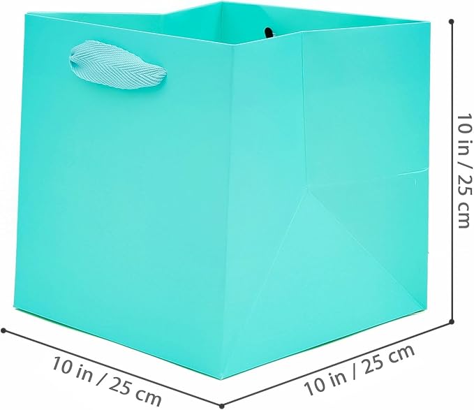 Teal Blue Paper Gift Bag 10 in Large Gift Box Square Bottom Kraft Paper Bags - Image 2