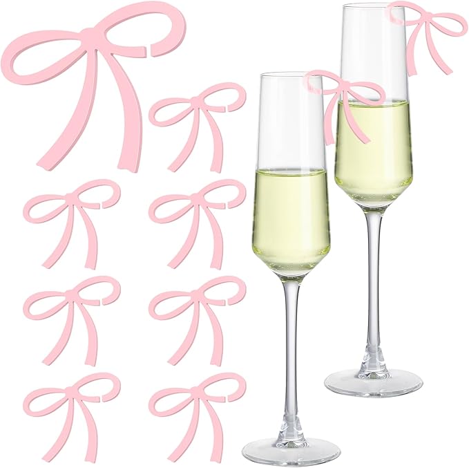 50 Pcs Bows Drink Tags Coquette Bow Wine Glass Charms Acrylic Bowknot Drink Tag by Colingmill