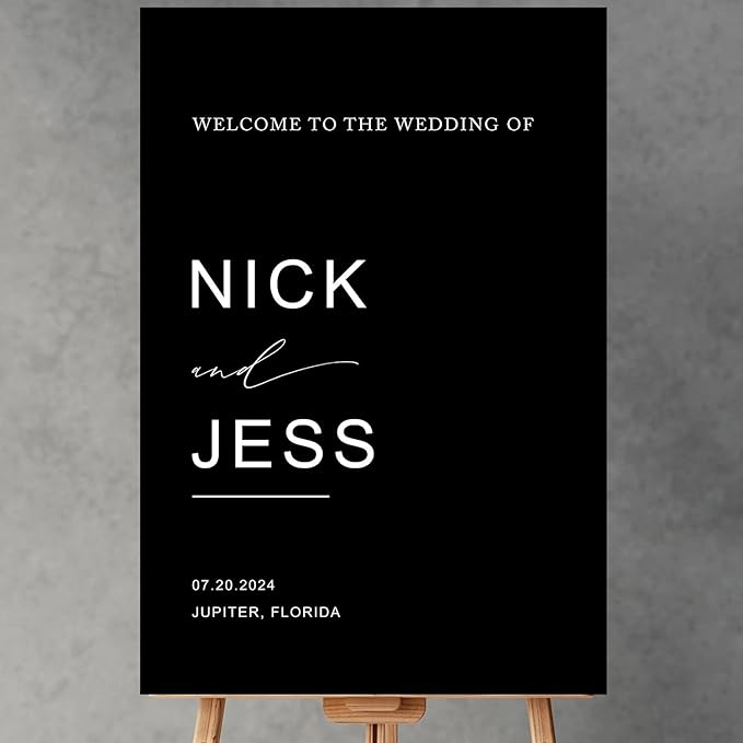 Black Minimalist Script Modern Wedding Welcome Sign, Custom Wedding Welcome Sign by Custom