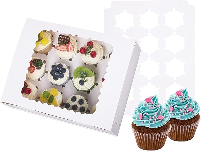 26-Set Cupcake Boxes Hold 12 Standard Cupcakes, Food Grade Cupcake Holders by LONGTEAM