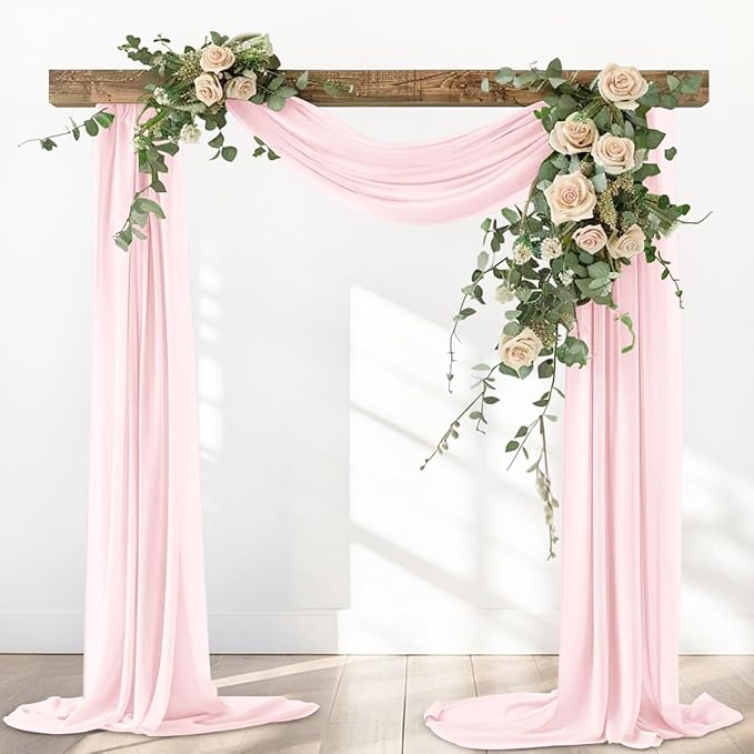 Pink Elegant Arch Draping Fabric Outdoor 1 Panel 29" × 20Ft Sheer Chiffon by Santaben