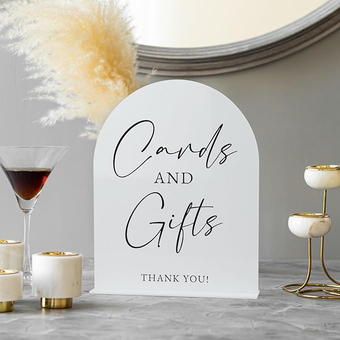 White Arch Acrylic Wedding Sign- 8"x10" Cards and Gifts Sign and Base, 1/8" - Image 5