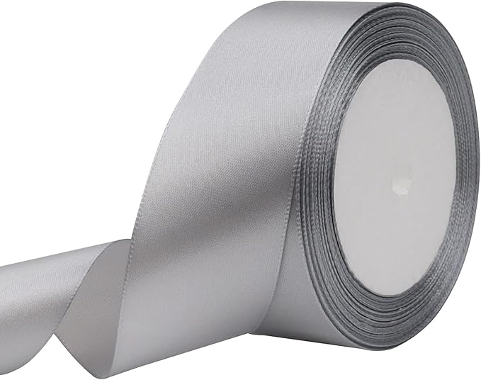 Gray Solid Satin Ribbon 1-1/2 Inch 25 Yards Solid Polyester Fabric Ribbon by Riunbb