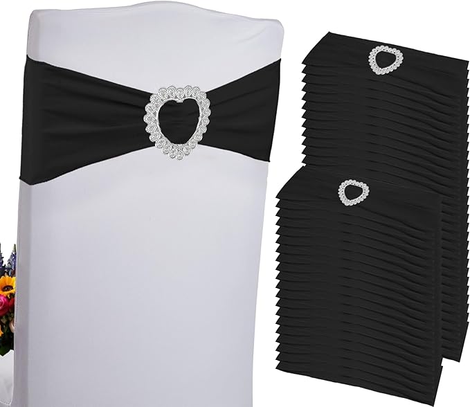 100PCS Spandex Stretch Black Chair Sashes Bows Universal Elastic Chair Cover by Zrlljp