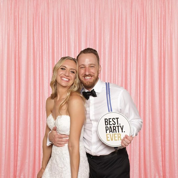 ShinyBeauty 4x10ft Pink Sequin Backdrop | 2 Panels Glitter Curtains - Image 2