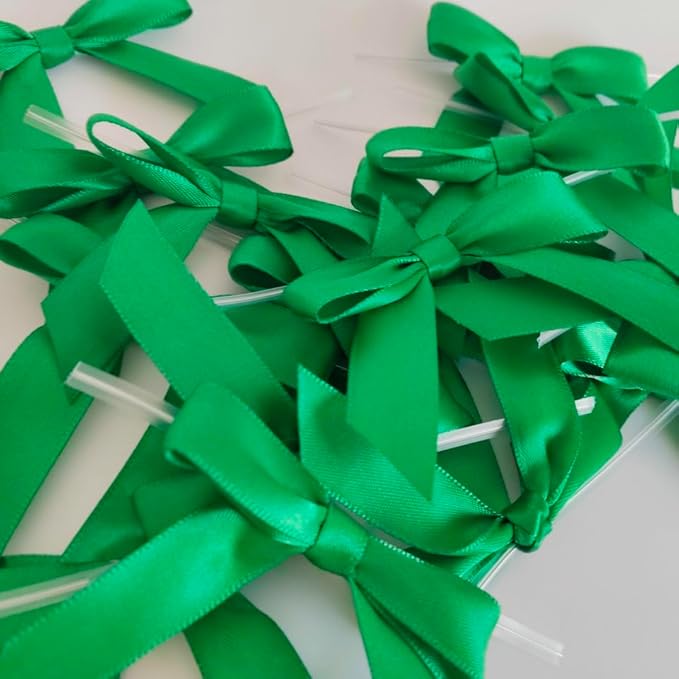 50pcs 2-1/2" Green Satin Ribbon Bows - Image 9