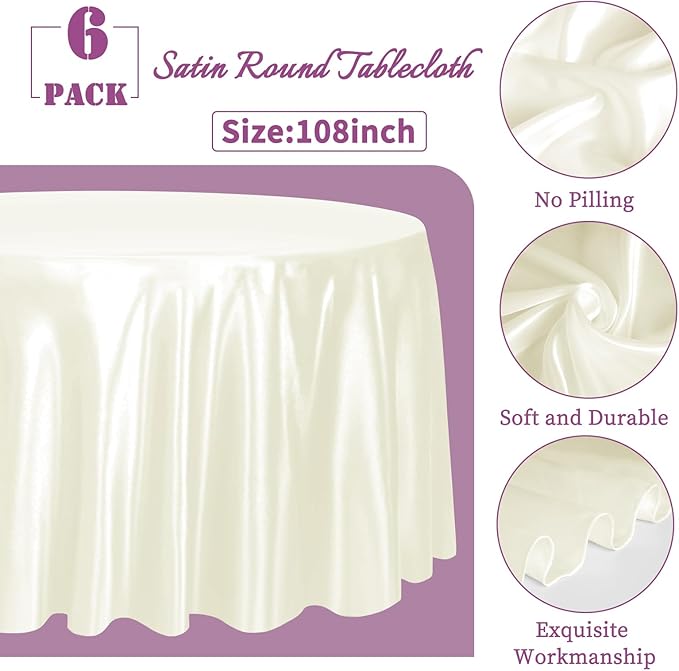 fani 6 Pack 108 Inch Ivory Round Tablecloth - Image 2